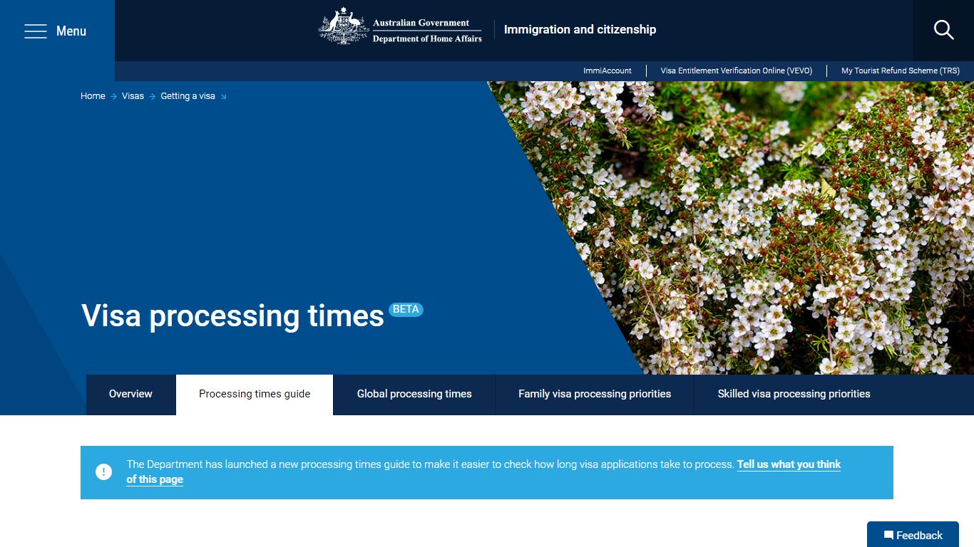 Global visa processing times - Home Affairs
