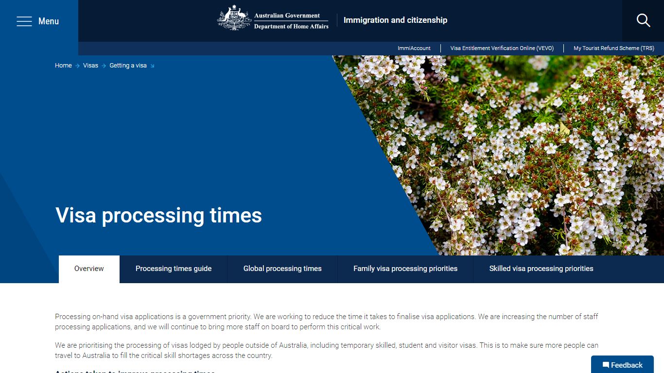 Visa processing times - Home Affairs